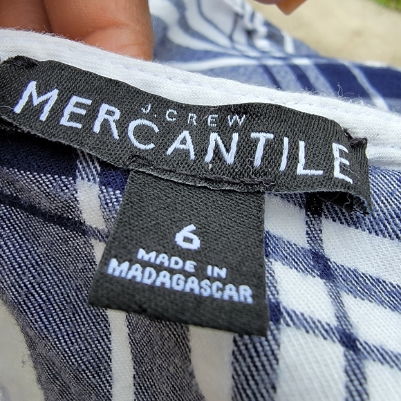 J Crew Mercantile Blue White Windowpane Plaid Blouse Bell Sleeve  Size 6 cotton - Picture 3 of 4